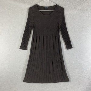EILEEN FISHER Brown Wool A Line Dress Womens Size Petite S Ribbed Italian Yarn